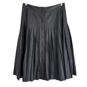 NEW Rebecca Taylor Vegan Leather Pleated Midi Skirt Womens 10 Black‎ Modern Goth